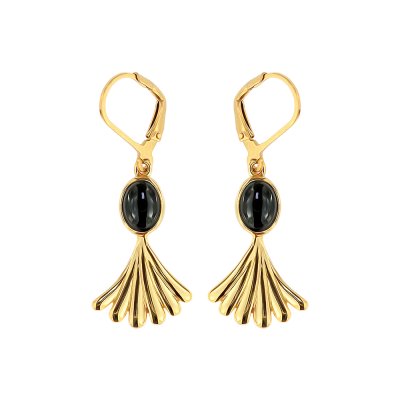 Sterling Silver Black Onyx Earrings Over 18K Yellow Gold Plated