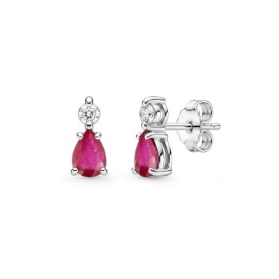 Sterling Silver Ruby & White Zircon Earrings