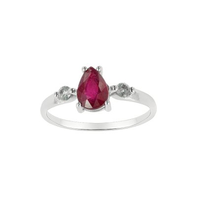 Sterling Silver Ruby & White Zircon Ring
