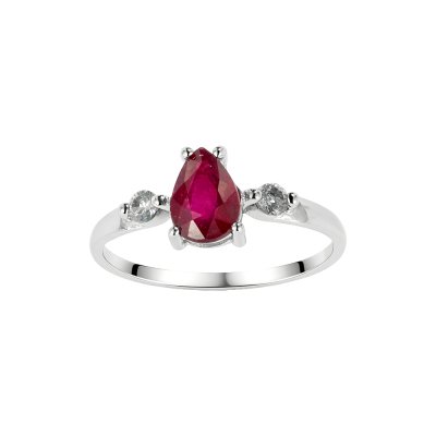 Sterling Silver Ruby & White Zircon Ring