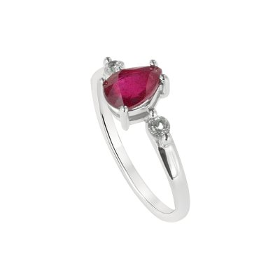 Sterling Silver Ruby & White Zircon Ring