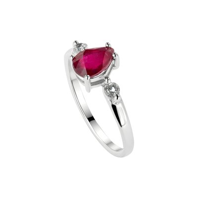 Sterling Silver Ruby & White Zircon Ring