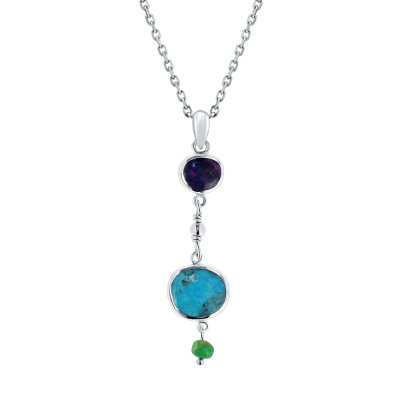Sterling Silver Multi Colors Turquoise With Chain 18 Inches