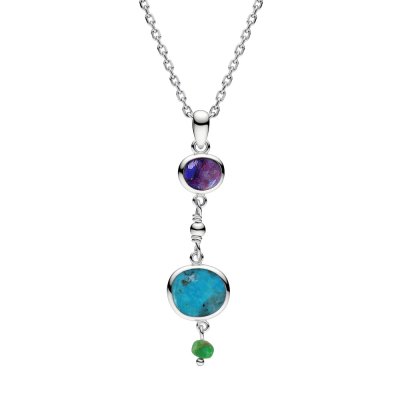 Sterling Silver Multi Colors Turquoise With Chain 18 Inches