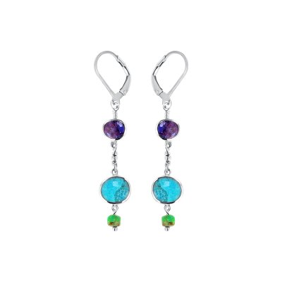 Sterling Silver Multi Colors Turquoise Earrings