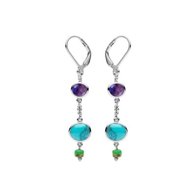 Sterling Silver Multi Colors Turquoise Earrings
