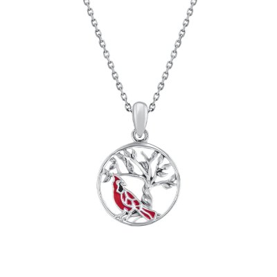 Sterling Silver Cardinal Enameled Pendant With Chain 18 Inches