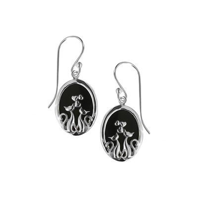 Sterling Silver Black Onyx Couple Cat Earrings