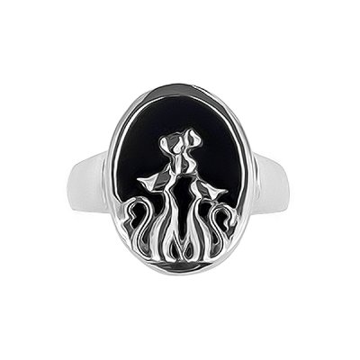 Sterling Silver Black Onyx Cat Ring
