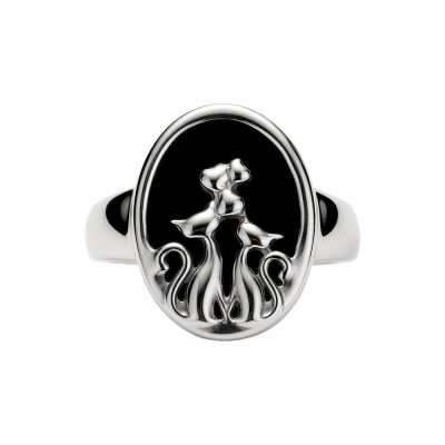 Sterling Silver Black Onyx Cat Ring