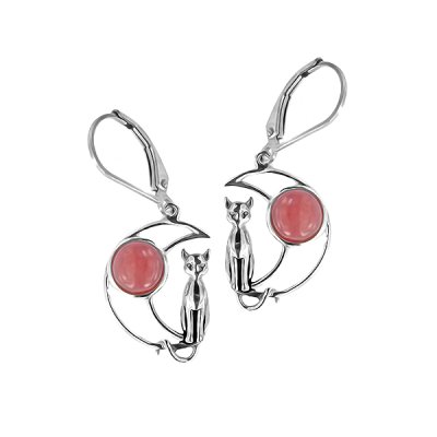 Sterling Silver Peru Pink Opal Cat Earrings