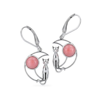 Sterling Silver Peru Pink Opal Cat Earrings