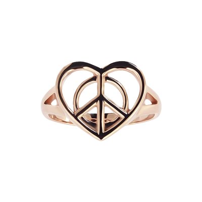 Sterling Silver Heart Peace Ring Over Rose Gold Plated