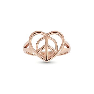 Sterling Silver Heart Peace Ring Over Rose Gold Plated