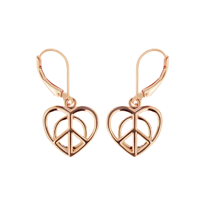 Sterling Silver Heart Peace Earrings Over Rose Gold Plated