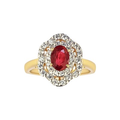 Sterling Silver Ruby With White Topaz Ring Over 18K Yellow Gold Plated