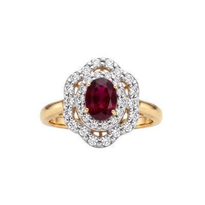 Sterling Silver Ruby With White Topaz Ring Over 18K Yellow Gold Plated