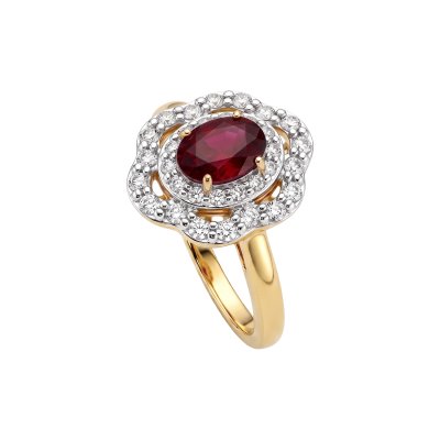 Sterling Silver Ruby With White Topaz Ring Over 18K Yellow Gold Plated