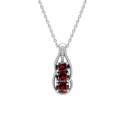 Sterling Silver Garnet Pendant With Chain 18 Inches