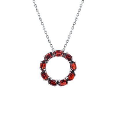 Sterling Silver Garnet Pendant With Chain 18 Inches