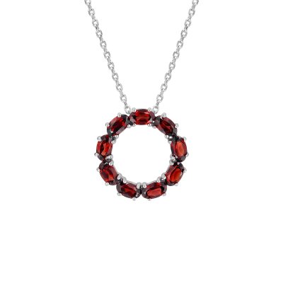 Sterling Silver Garnet Pendant With Chain 18 Inches