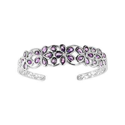 Sterling Silver Amethyst Flower Garden Cuff Bangle 7.5 Inches