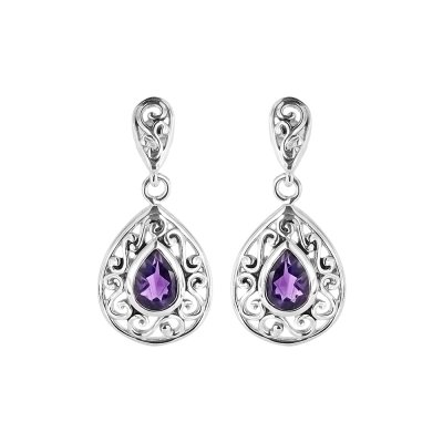 Sterling Silver African Amethyst Dangle Earrings