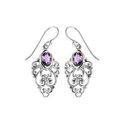 Sterling Silver Purple Amethyst Filigree Earrings