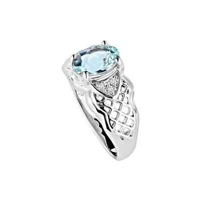 Sterling Silver Sky Blue Topaz and White Topaz Ring