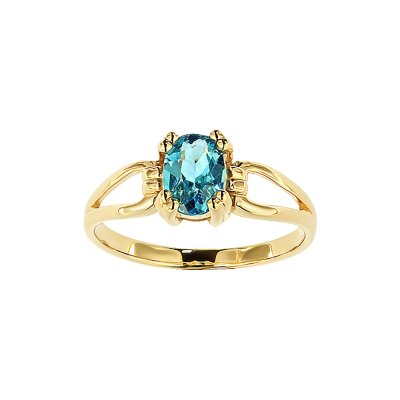 Sterling Silver Swiss Blue Topaz Ring Over 18K Yellow Gold Plated