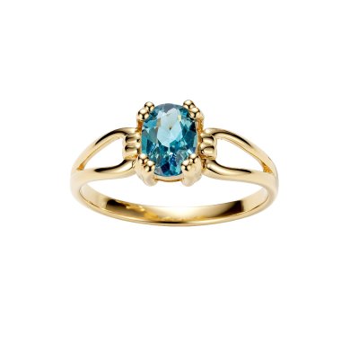 Sterling Silver Swiss Blue Topaz Ring Over 18K Yellow Gold Plated