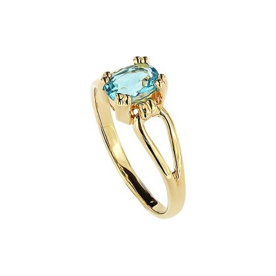 Sterling Silver Swiss Blue Topaz Ring Over 18K Yellow Gold Plated