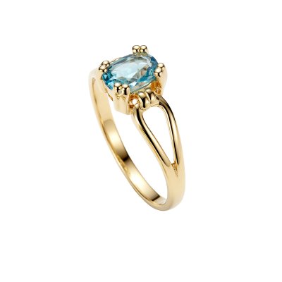 Sterling Silver Swiss Blue Topaz Ring Over 18K Yellow Gold Plated