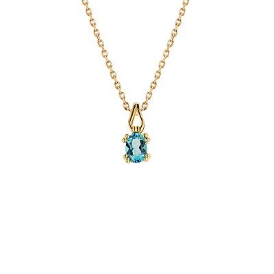 Sterling Silver Swiss Blue Topaz Pendat Over 18K Yellow Gold Plated With Chain 18 Inches