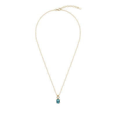 Sterling Silver Swiss Blue Topaz Pendat Over 18K Yellow Gold Plated With Chain 18 Inches