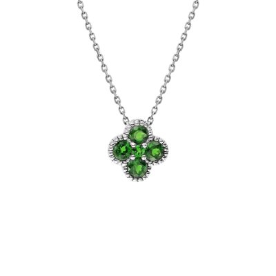 Sterling Silver Chrome Diopside Clover Necklace 16+2 Inches
