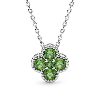 Sterling Silver Chrome Diopside Clover Necklace 16+2 Inches