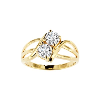 Sterling Silver White Cubic Zirconia Ring Over 18K Yellow Gold Plated