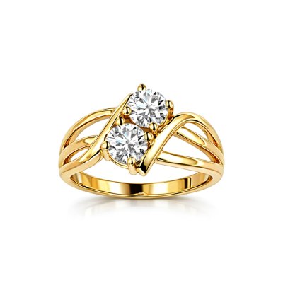 Sterling Silver White Cublic Zirconia Over 18K Yellow Gold Plated