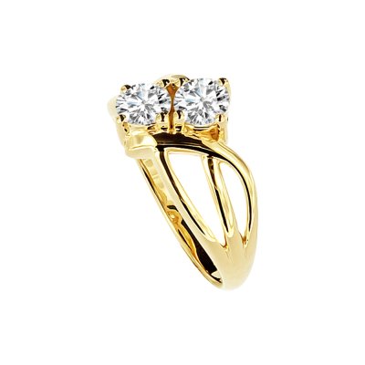 Sterling Silver White Cubic Zirconia Ring Over 18K Yellow Gold Plated