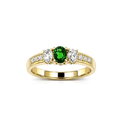 Sterling Silver Chrome Diopside and White Topaz Ring Over 18K Yellow Gold Plated