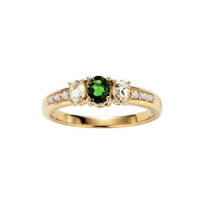 Sterling Silver Chrome Diopside and White Topaz Ring Over 18K Yellow Gold Plated