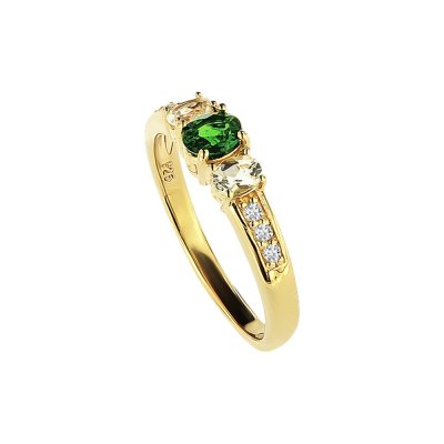 Sterling Silver Chrome Diopside and White Topaz Ring Over 18K Yellow Gold Plated