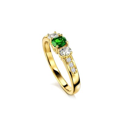 Sterling Silver Chrome Diopside and White Topaz Ring Over 18K Yellow Gold Plated