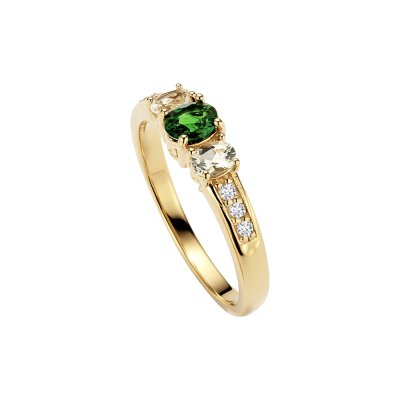 Sterling Silver Chrome Diopside and White Topaz Ring Over 18K Yellow Gold Plated