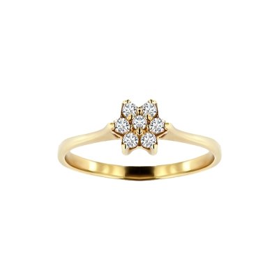 Sterling Silver White Cubic Zirconia Flower Ring Over 18K Yellow Gold Plated