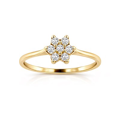 Sterling Silver White Cubic Zirconia Flower Ring Over 18K Yellow Gold Plated