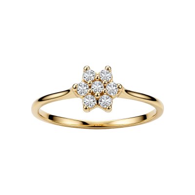 Sterling Silver White Cubic Zirconia Flower Ring Over 18K Yellow Gold Plated