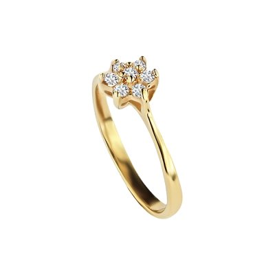 Sterling Silver White Cubic Zirconia Flower Ring Over 18K Yellow Gold Plated
