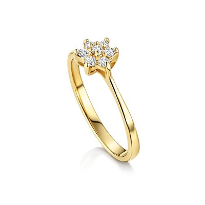 Sterling Silver White Cubic Zirconia Flower Ring Over 18K Yellow Gold Plated